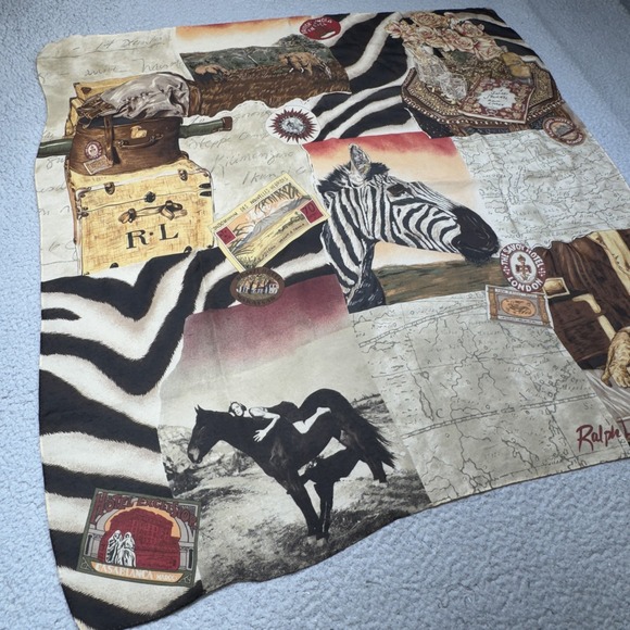 Vintage Ralph Lauren Scarf‎ 33x33 Safari Journal African Animal British India - Picture 11 of 15